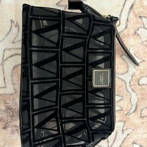 Victoria's Secret Black Geometric Mesh Cosmetic Bag